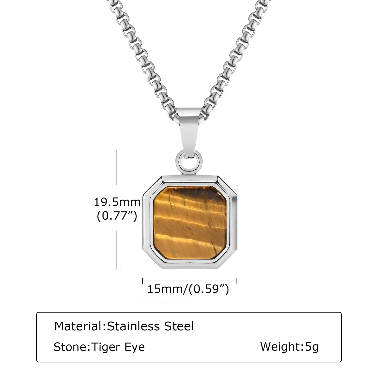 Trendy Pendant Necklaces for Men Boys,Square Natural Stone Stainless Steel Necklaces,New Hip Hop Cool Jewelry Gifts