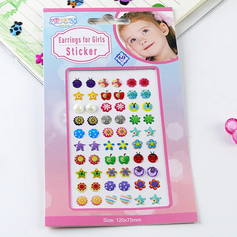 Earrings for Girls Sticker 3D Gem Glitter Shiny Crystal Resin Self-adhesive Earrings Nail Decoration Stickers Children's Gift