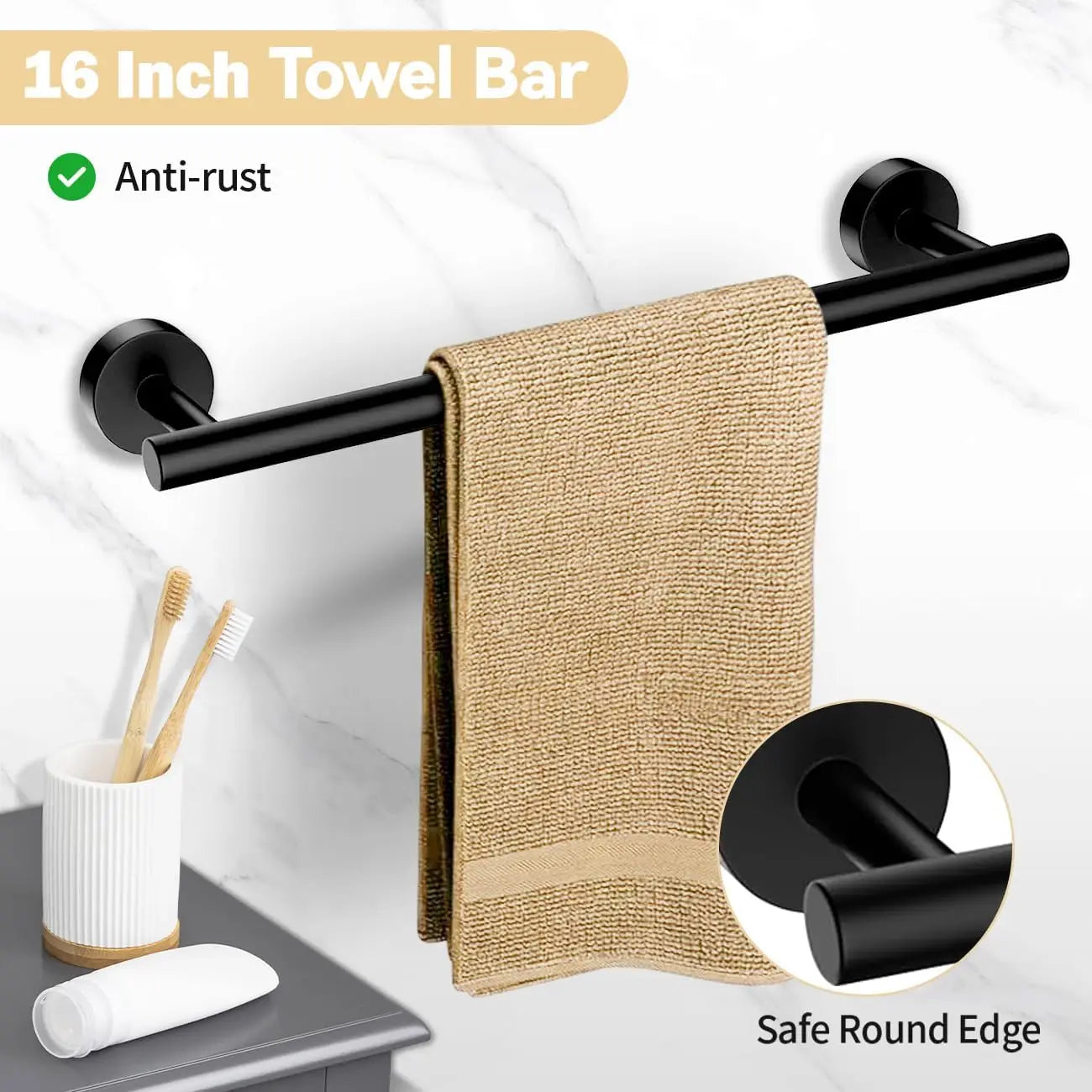 Black Bathroom Hardware Set Accessories Wall Mounted Stainless Steel Towel Bar Towel Ring Toilet Paper Holder Hook Bathroom Kit