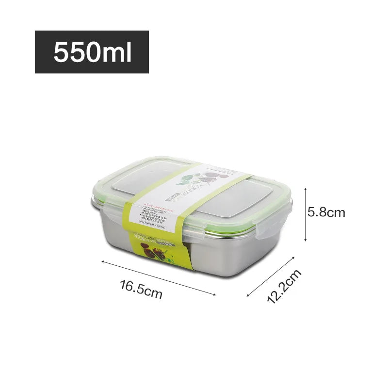 304 Stainless Steel Fresh-keeping Box Sealed Leak Proof Lunch Box Fruit Box with Lid Dumpling Container Refrigerated Storage Box