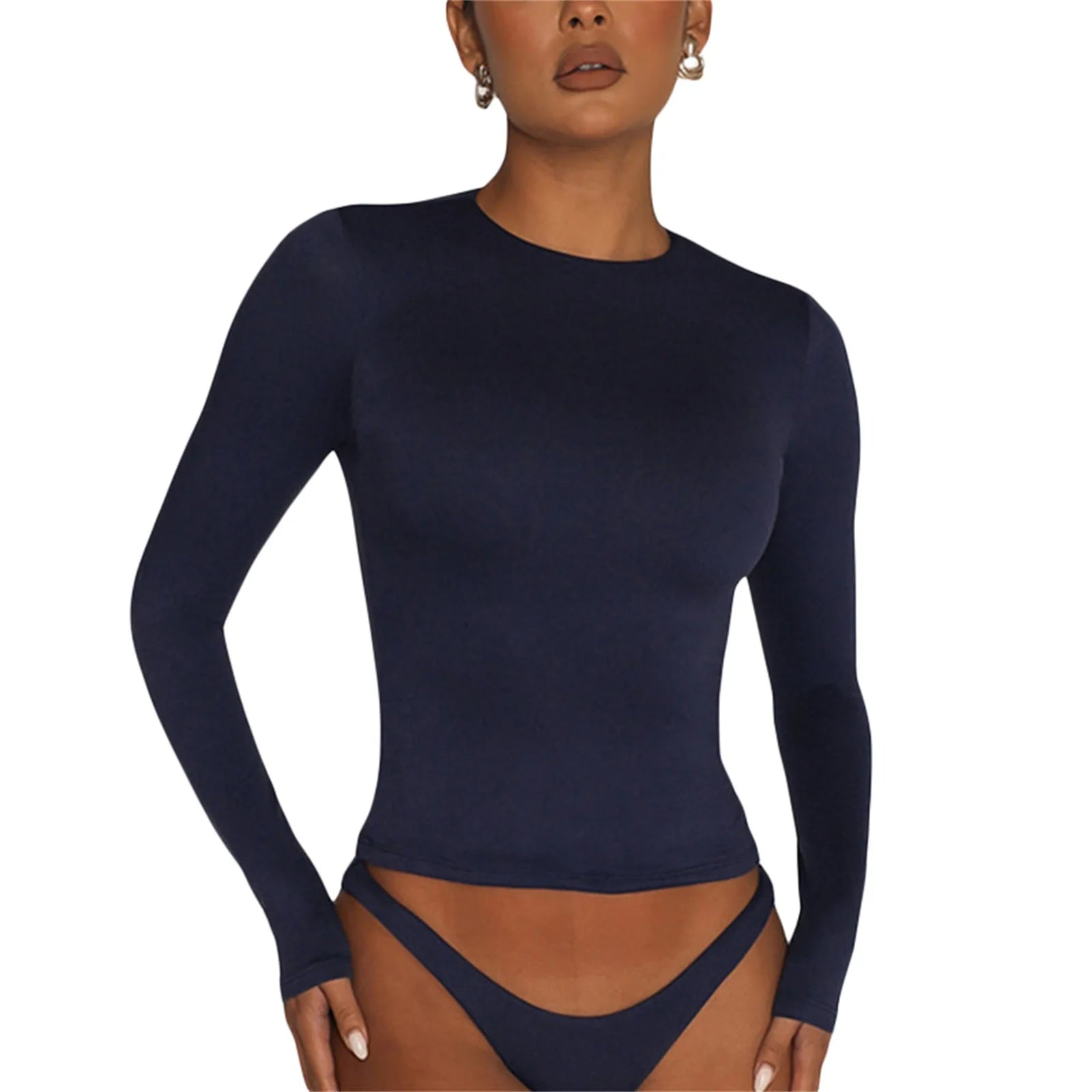 Spring Autumn Women Y2K Pink T-Shirt Causal Long Sleeve Crop Tops O Neck Pullovers Base Tees Bodycon Slim Fit T Shirt