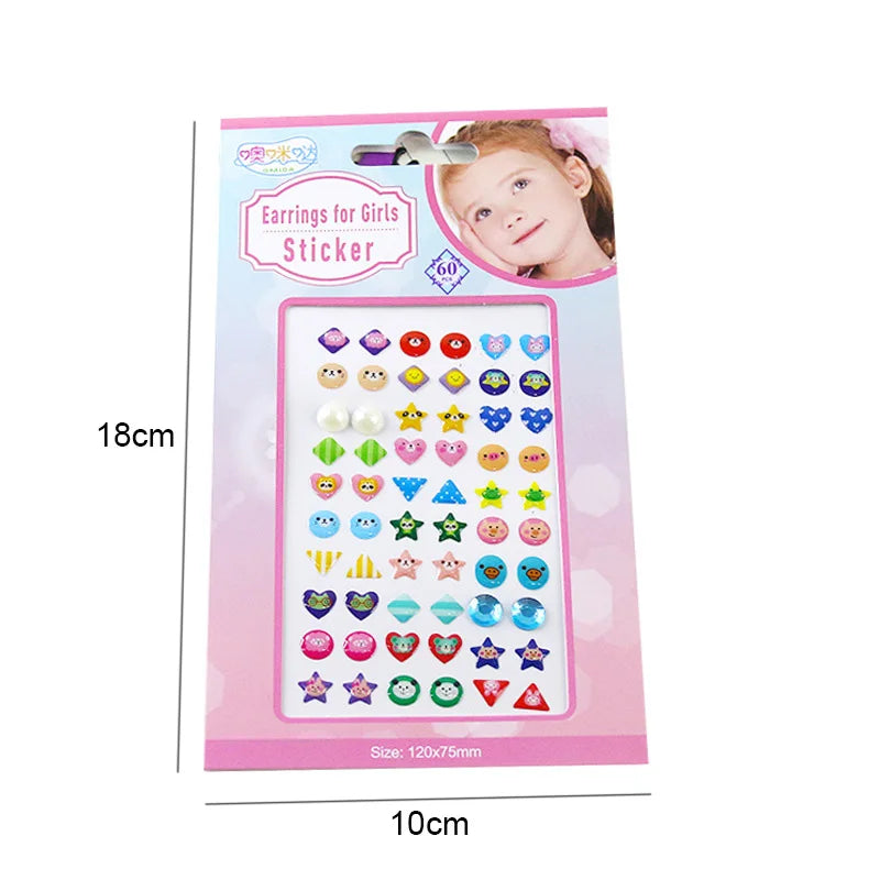 Earrings for Girls Sticker 3D Gem Glitter Shiny Crystal Resin Self-adhesive Earrings Nail Decoration Stickers Children's Gift