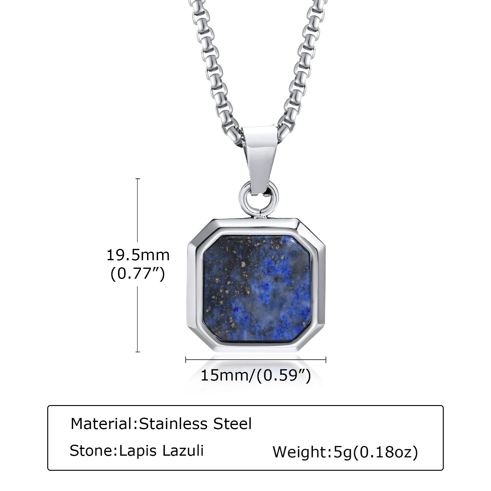 Trendy Pendant Necklaces for Men Boys,Square Natural Stone Stainless Steel Necklaces,New Hip Hop Cool Jewelry Gifts