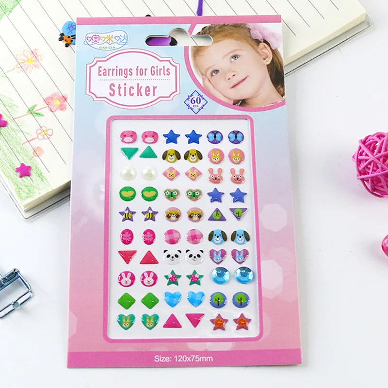 Earrings for Girls Sticker 3D Gem Glitter Shiny Crystal Resin Self-adhesive Earrings Nail Decoration Stickers Children's Gift