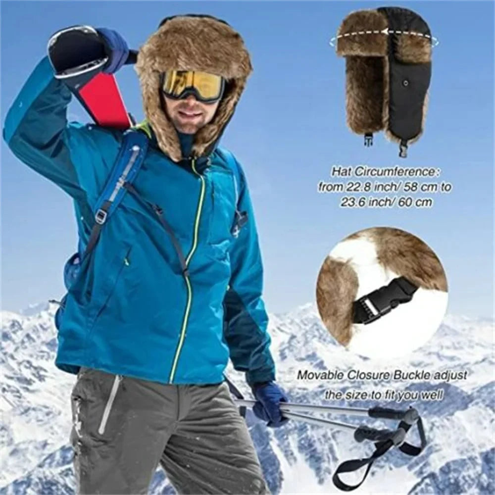 Unisex Warm Mens Women Trapper Cap Aviator Trooper Earflap Winter Flaps Ski Hat New Bomber Hats Russian Ski Hat Faux Fur Hats