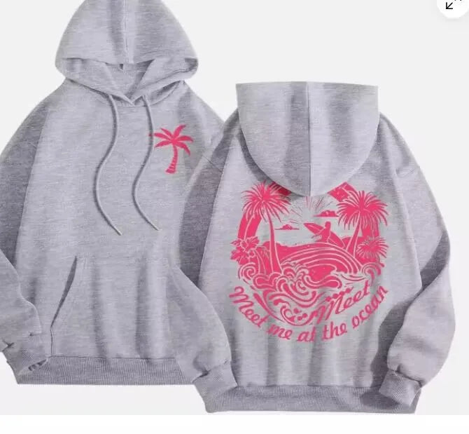 Autumn and winter new Pink Palm Puff Fashion treeprint fashionable simple hoodie casual loose comfortable hoodie drawstring spor