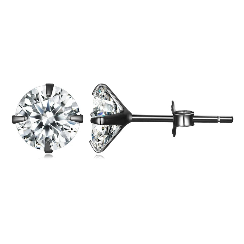 Stud Earrings 925 Sterling Silver Platinum Plated Round Cubic Zirconia Hypoallergenic Earrings 4mm 5mm 6mm 7mm BSE166