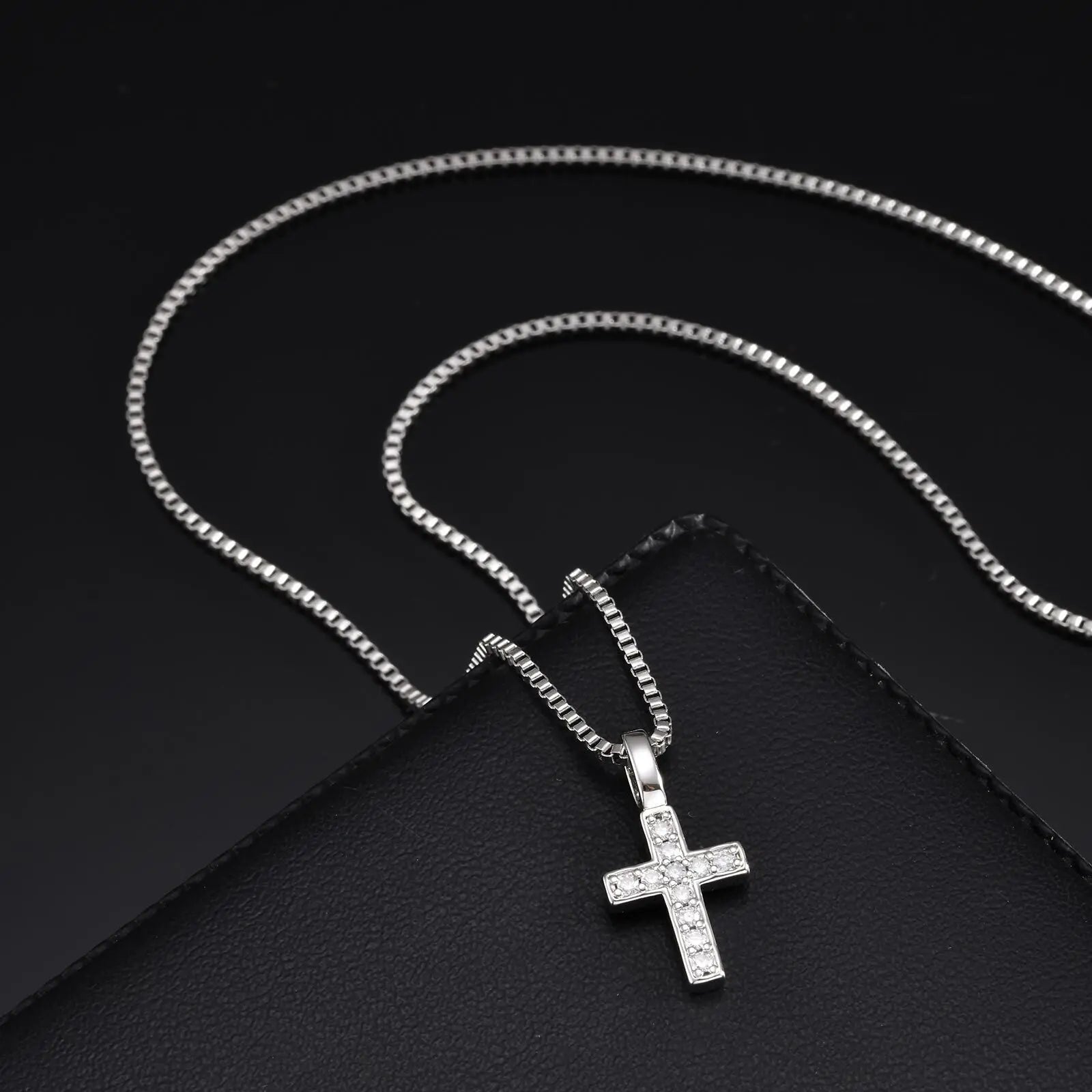 Punk Small Cross Necklace for Men Boys,Hip Hop Pendant Necklace with 50cm Stainless Steel Square Box Chain Gifts