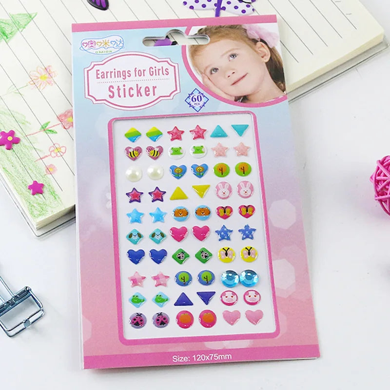 Earrings for Girls Sticker 3D Gem Glitter Shiny Crystal Resin Self-adhesive Earrings Nail Decoration Stickers Children's Gift