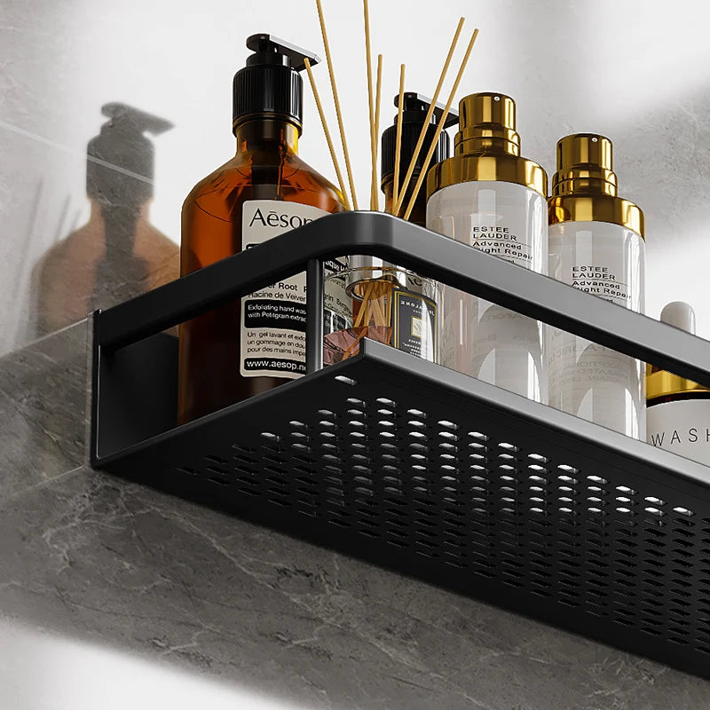 Black Space Aluminum  Toilet Rack Wall-mounted Bathroom Shelves  Changing Basket Set For Kitchen Accessories