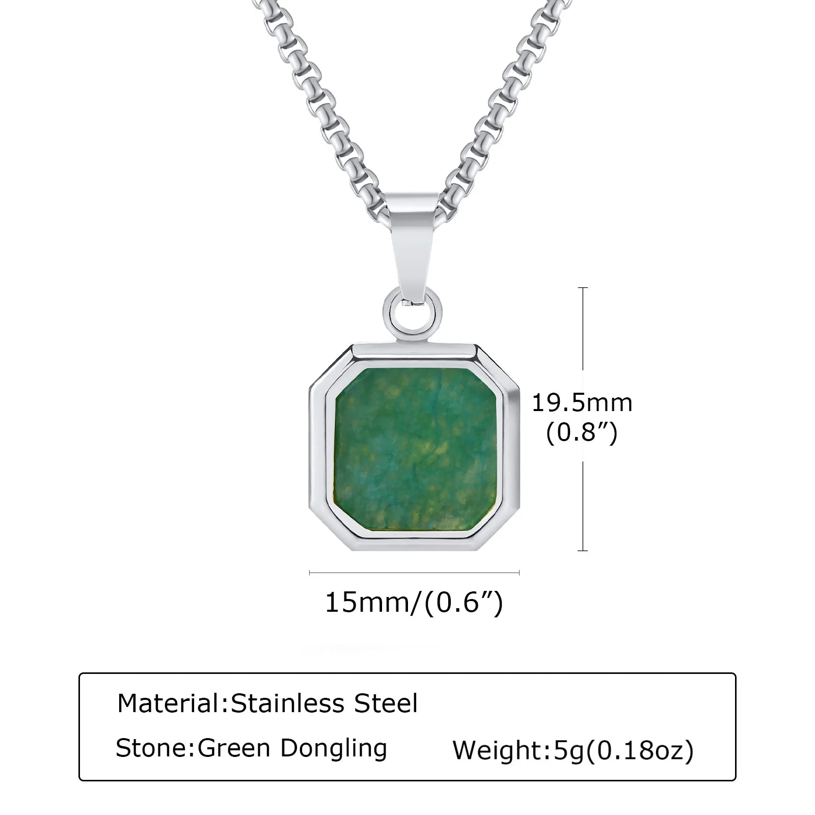 Trendy Pendant Necklaces for Men Boys,Square Natural Stone Stainless Steel Necklaces,New Hip Hop Cool Jewelry Gifts