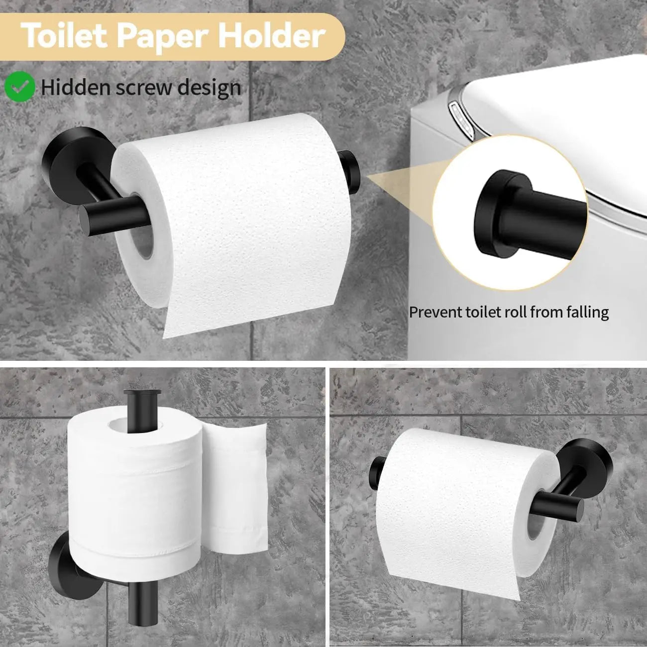 Black Bathroom Hardware Set Accessories Wall Mounted Stainless Steel Towel Bar Towel Ring Toilet Paper Holder Hook Bathroom Kit