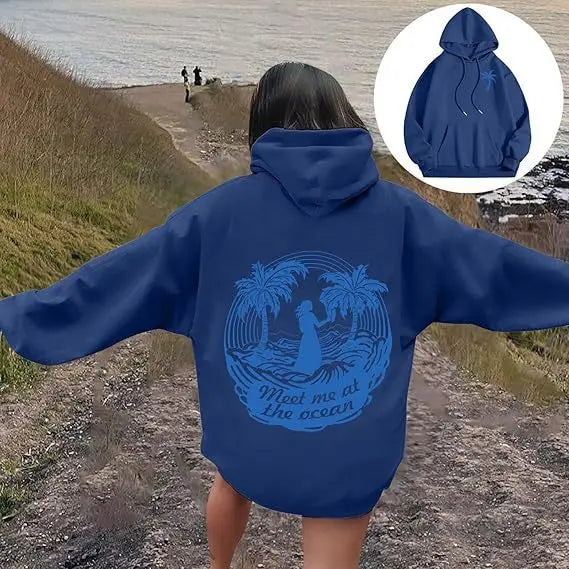 Autumn and winter new Pink Palm Puff Fashion treeprint fashionable simple hoodie casual loose comfortable hoodie drawstring spor