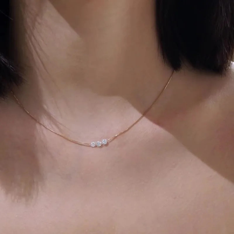 Three Zircon Thin Necklace for Women Simple Clavicle chain Delicate Elegant Jewelry Gifts Wedding Wholesale
