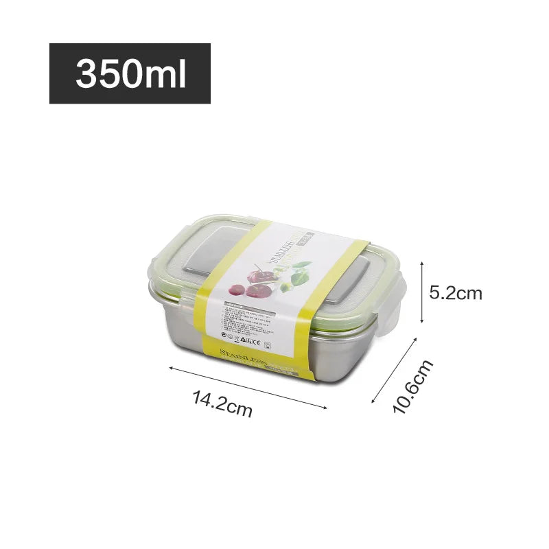 304 Stainless Steel Fresh-keeping Box Sealed Leak Proof Lunch Box Fruit Box with Lid Dumpling Container Refrigerated Storage Box