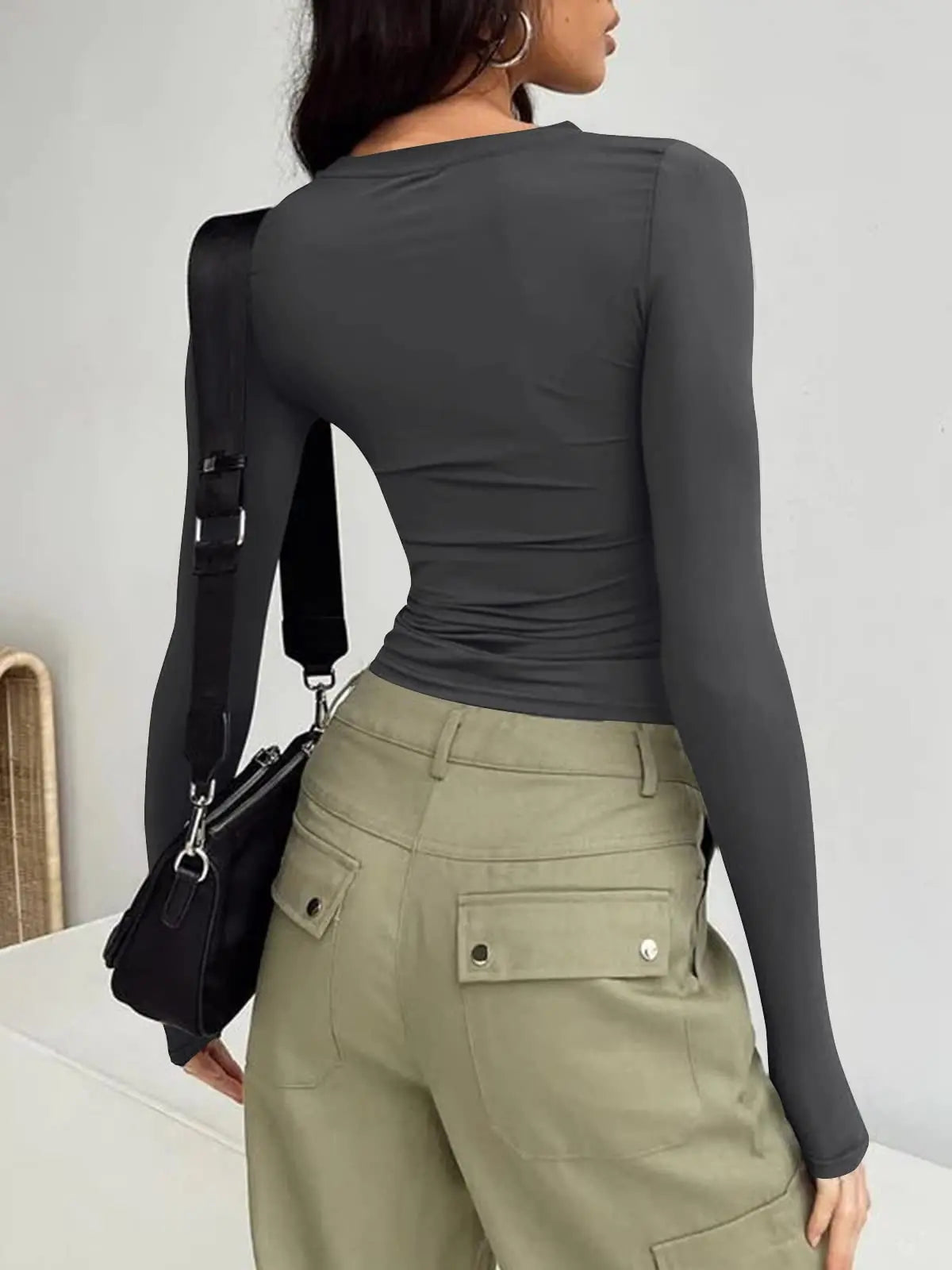 Spring Autumn Women Y2K Pink T-Shirt Causal Long Sleeve Crop Tops O Neck Pullovers Base Tees Bodycon Slim Fit T Shirt