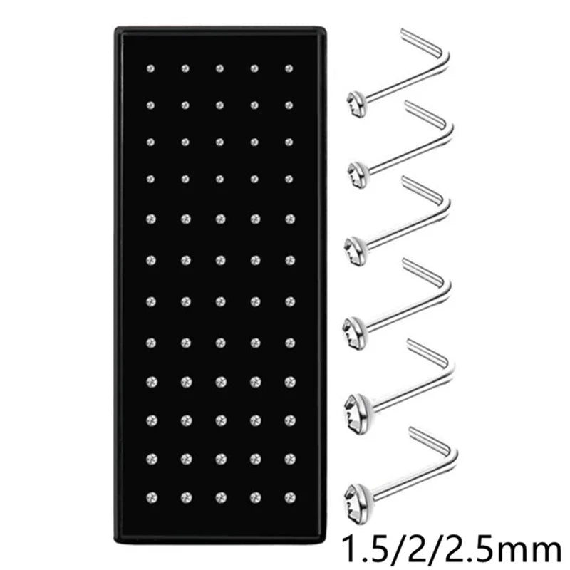 Fashion L Shape Rhinestone Crystal Stainless Steel Nose Piercing Ear Bone Women Hypoallergenic Body Jewelry Piercing