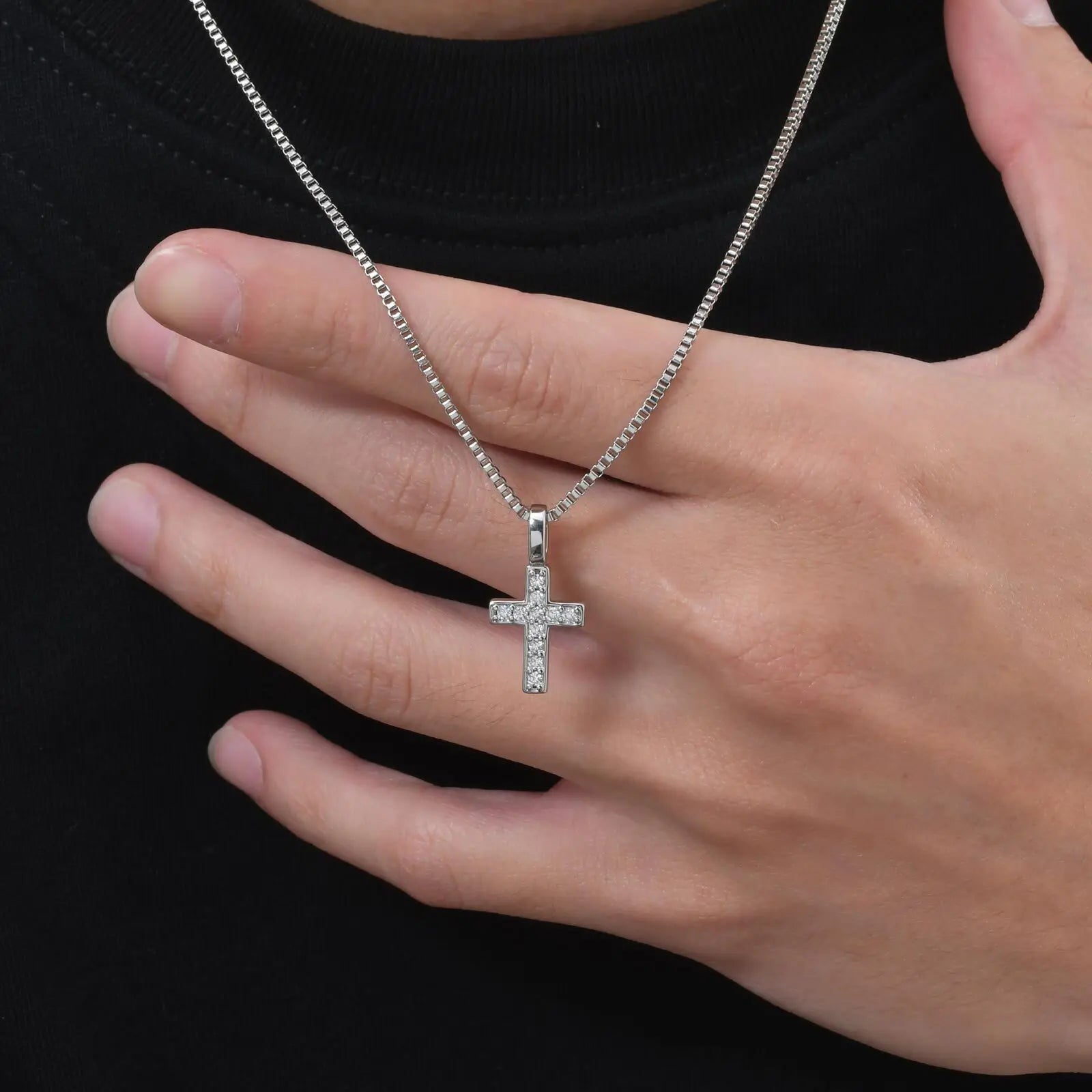 Punk Small Cross Necklace for Men Boys,Hip Hop Pendant Necklace with 50cm Stainless Steel Square Box Chain Gifts