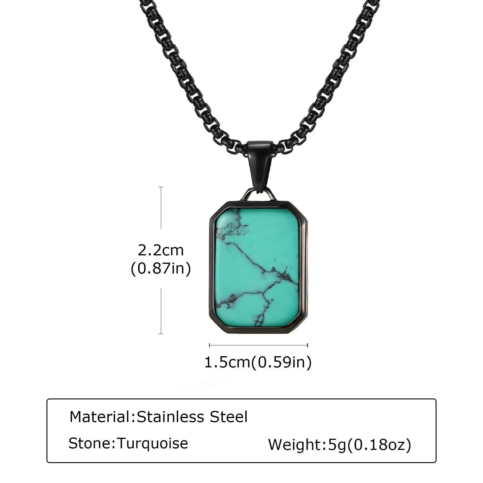 Trendy Pendant Necklaces for Men Boys,Square Natural Stone Stainless Steel Necklaces,New Hip Hop Cool Jewelry Gifts