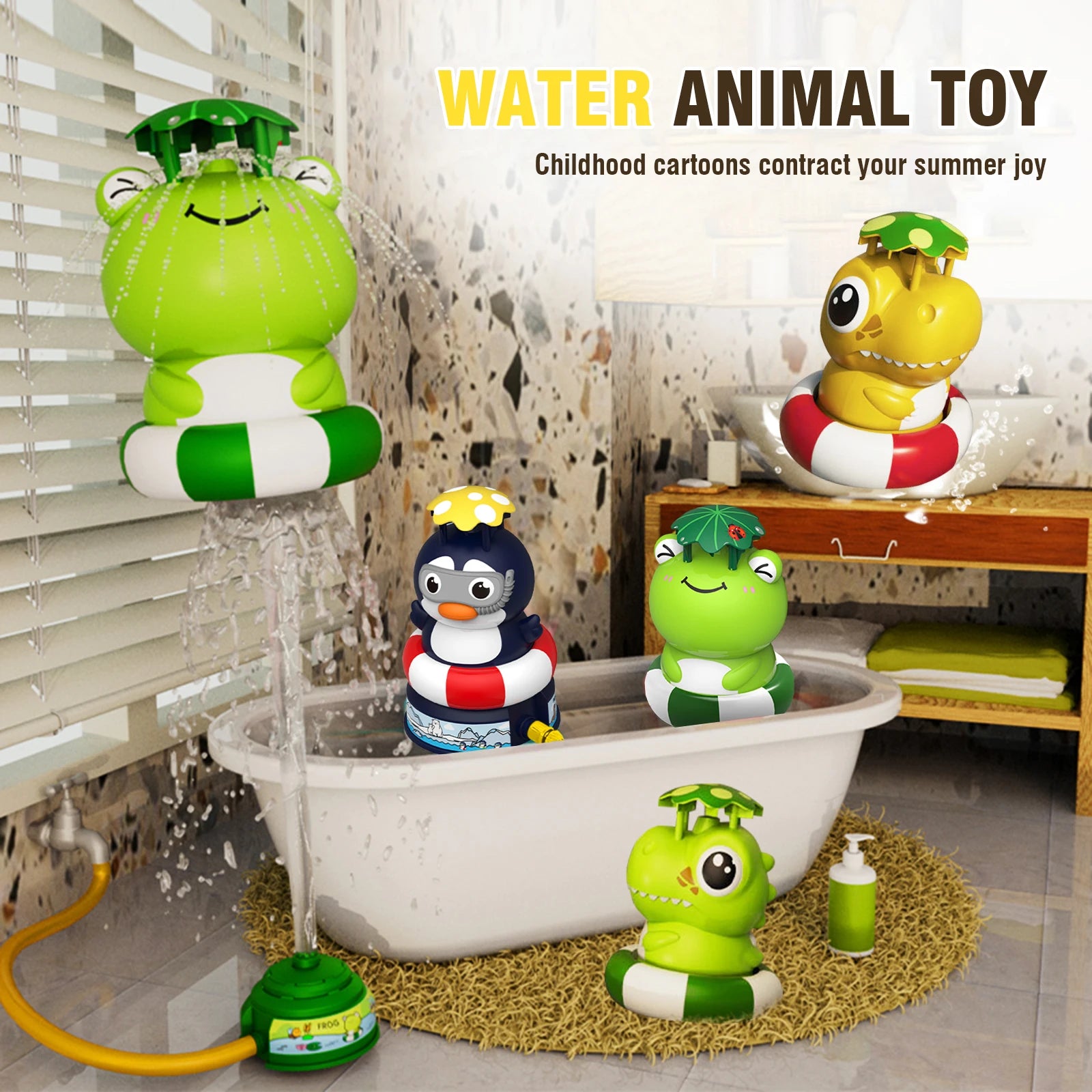 outdoor Water Toy Baby Bath Toys Cartoon Frog Dinosaur Sprinkler Rotating Spray Garden Yard  Fun Games Toys for Kids boys girls