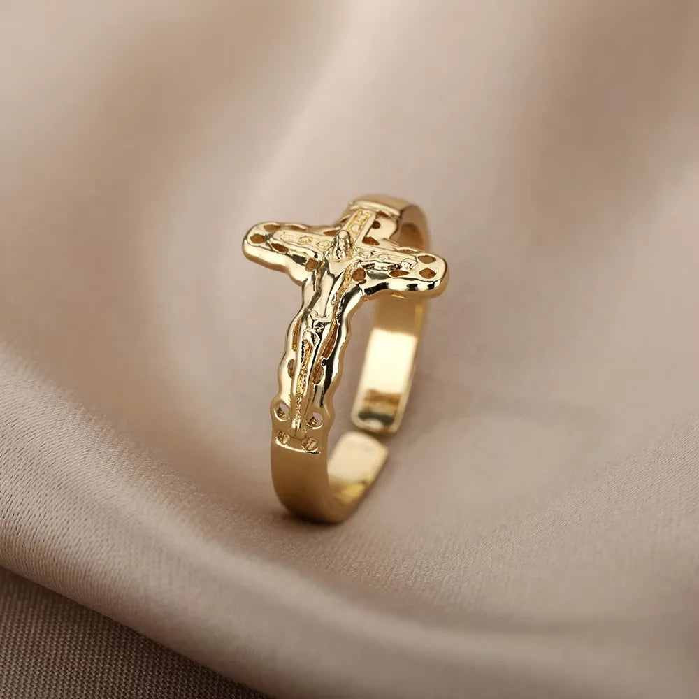Elegant Stainless Steel Big Bloom Flower Rings For Women Gold Color Sun Starfish Open Ring Finger Jewelry Wedding Her Gift Punk