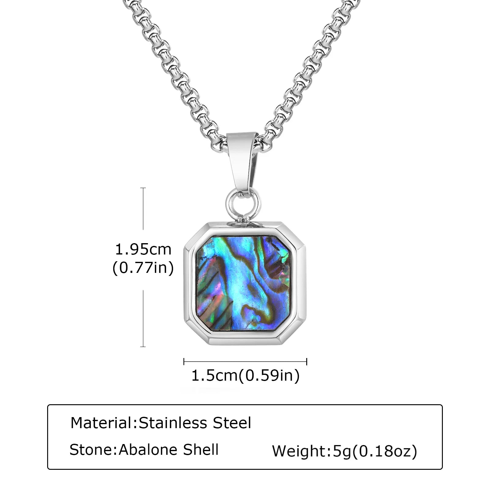 Trendy Pendant Necklaces for Men Boys,Square Natural Stone Stainless Steel Necklaces,New Hip Hop Cool Jewelry Gifts