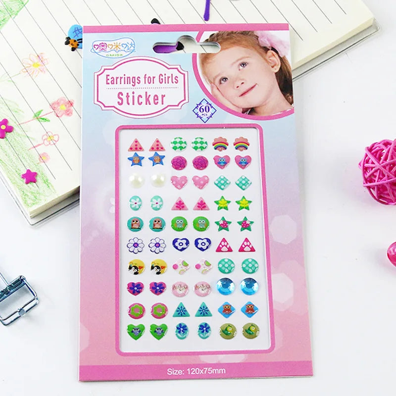 Earrings for Girls Sticker 3D Gem Glitter Shiny Crystal Resin Self-adhesive Earrings Nail Decoration Stickers Children's Gift