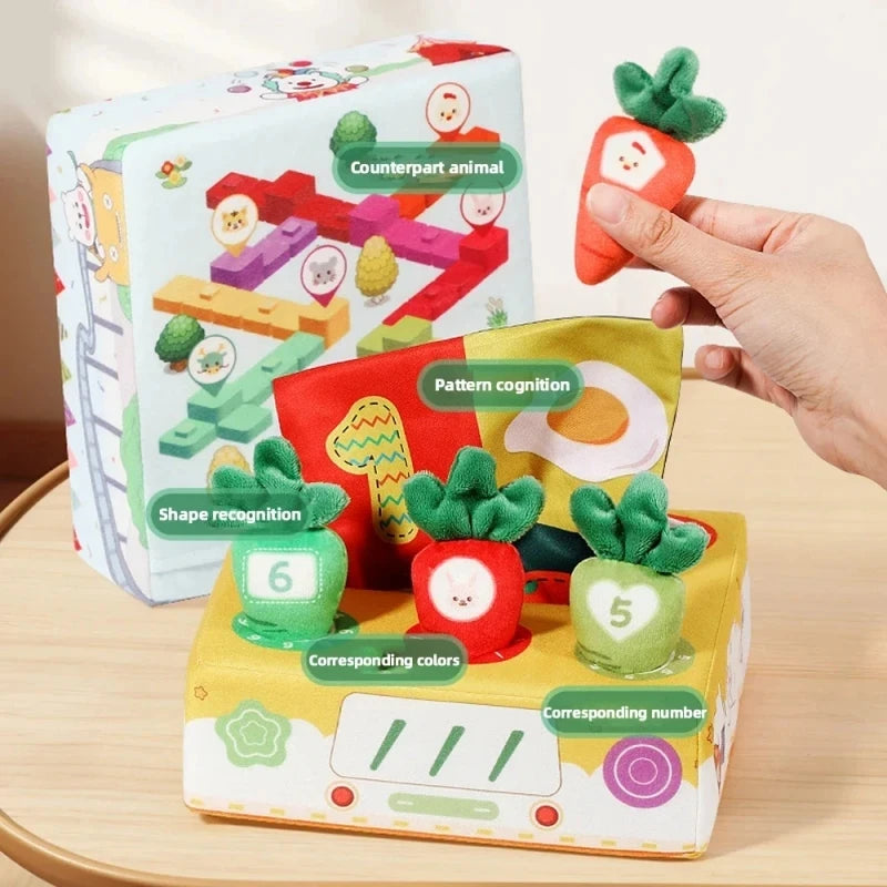 Baby Tissue Box Pull Out Radish Toys Carrot Harvest Toddlers Fine Motor Skills Toys Montessori Early Learning Educational Games
