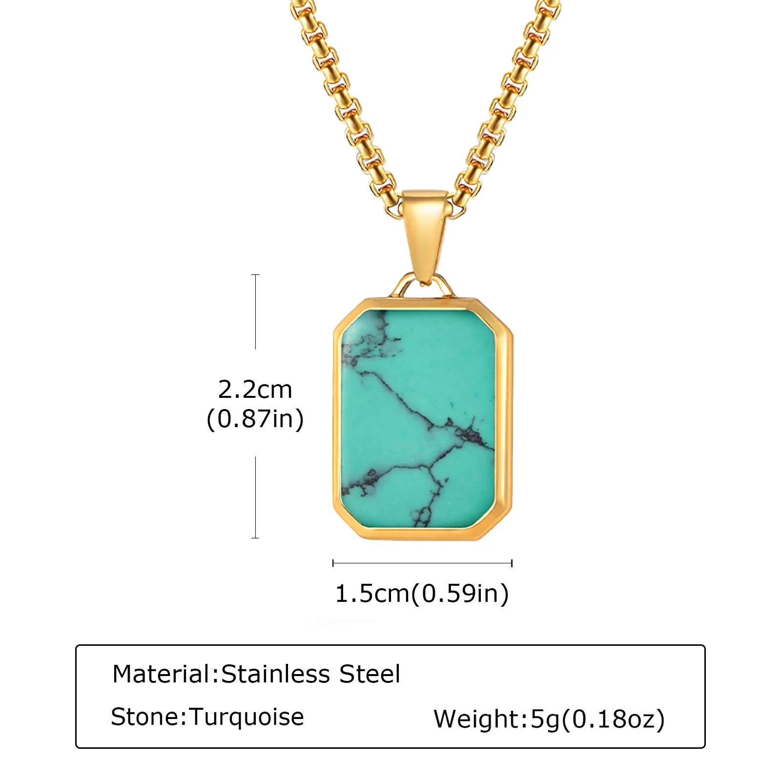 Trendy Pendant Necklaces for Men Boys,Square Natural Stone Stainless Steel Necklaces,New Hip Hop Cool Jewelry Gifts