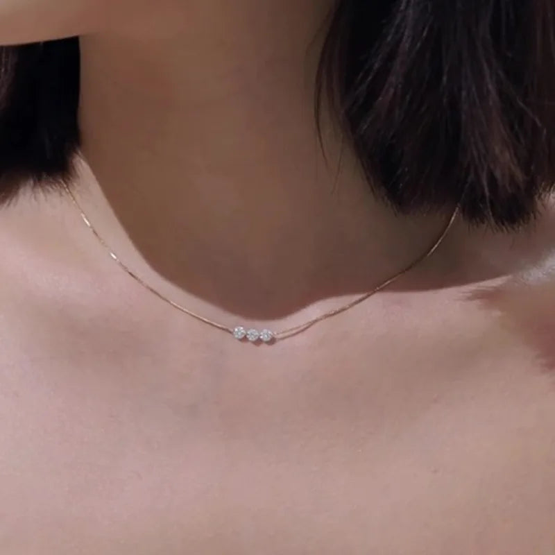 Three Zircon Thin Necklace for Women Simple Clavicle chain Delicate Elegant Jewelry Gifts Wedding Wholesale