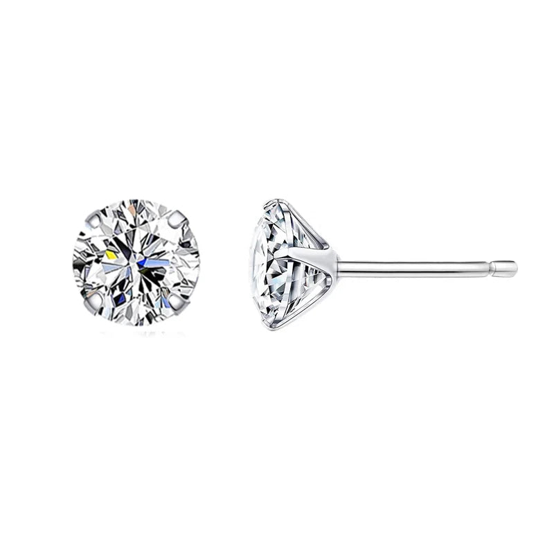 Stud Earrings 925 Sterling Silver Platinum Plated Round Cubic Zirconia Hypoallergenic Earrings 4mm 5mm 6mm 7mm BSE166