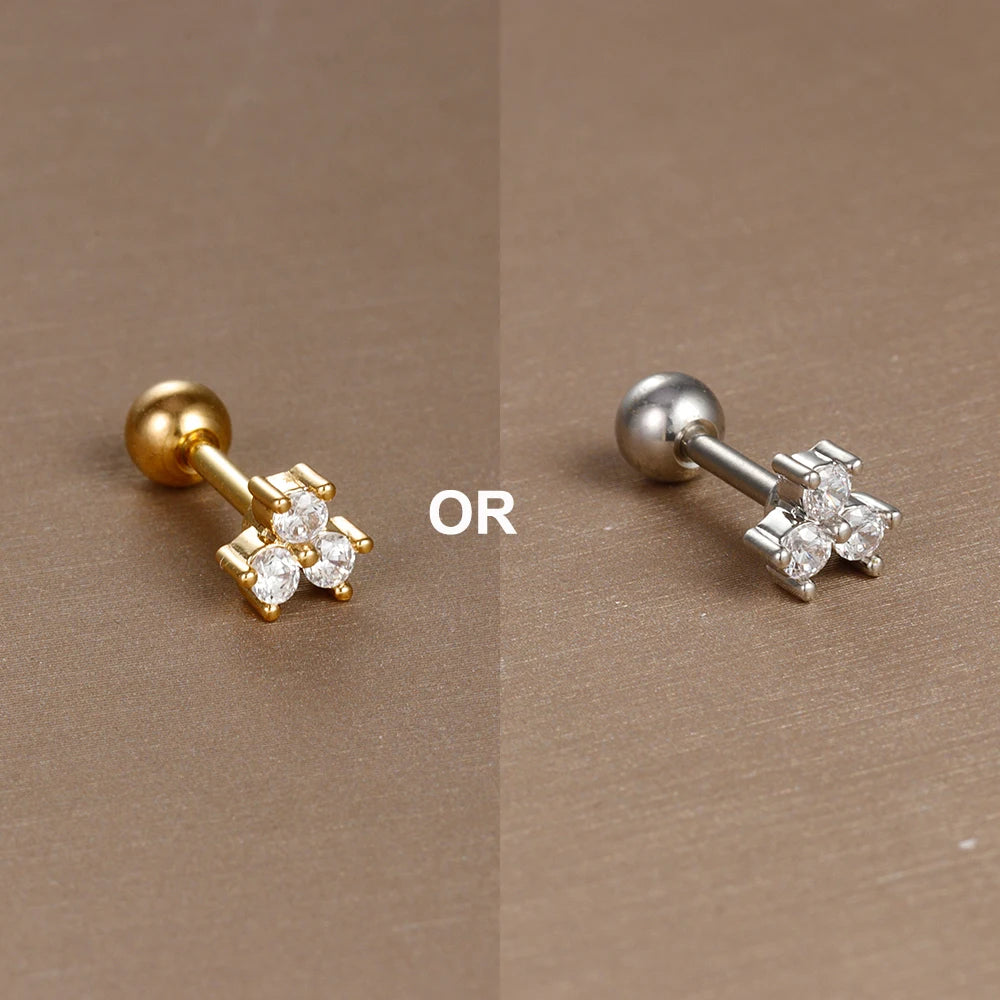 1PC 316L Stainless Steel Mini Zircon Cartilage Piercing Stud Earring For Women Girl Helix Tragus Body Jewelry Statement