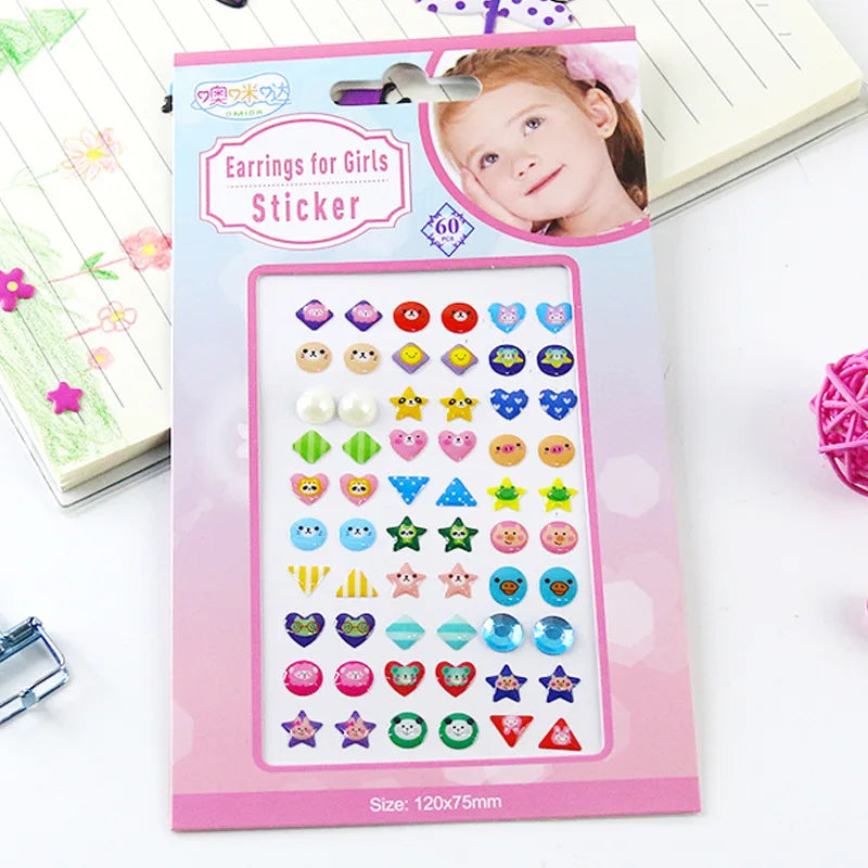 Earrings for Girls Sticker 3D Gem Glitter Shiny Crystal Resin Self-adhesive Earrings Nail Decoration Stickers Children's Gift