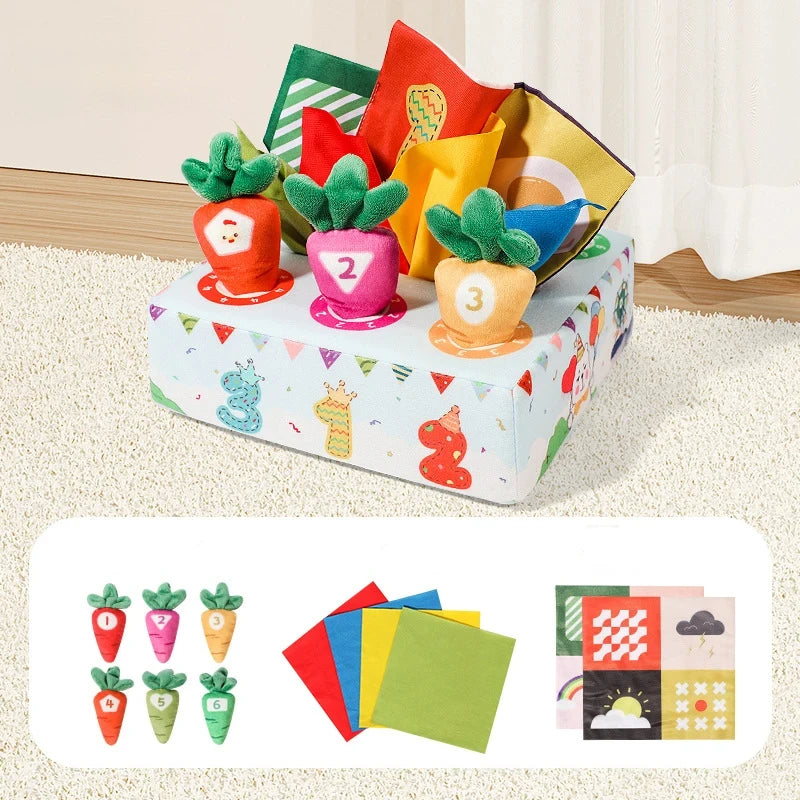 Baby Tissue Box Pull Out Radish Toys Carrot Harvest Toddlers Fine Motor Skills Toys Montessori Early Learning Educational Games