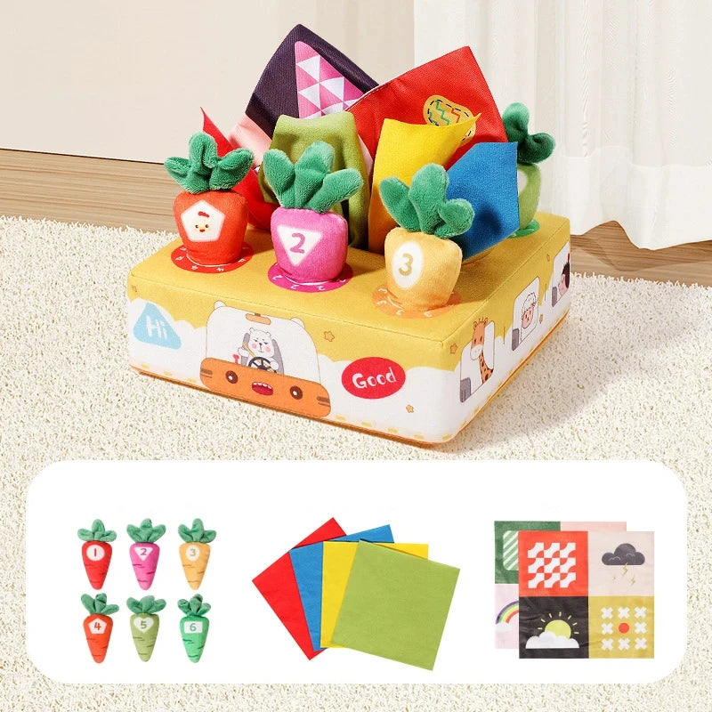 Baby Tissue Box Pull Out Radish Toys Carrot Harvest Toddlers Fine Motor Skills Toys Montessori Early Learning Educational Games