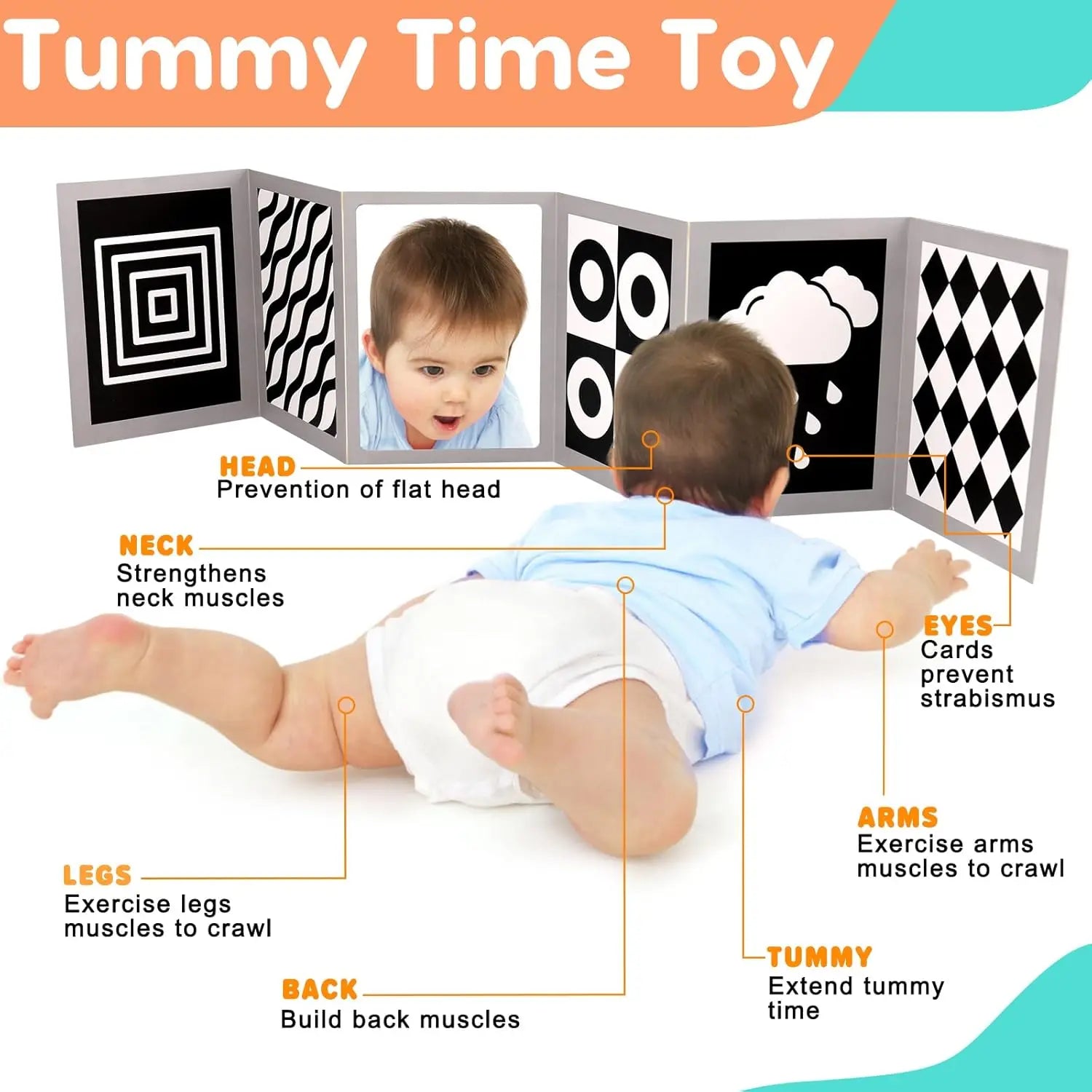 Black and White Baby Book High Contrast Cards Tummy Time Mirror for Infants Montessori Development Craw Activity Sensory Toy